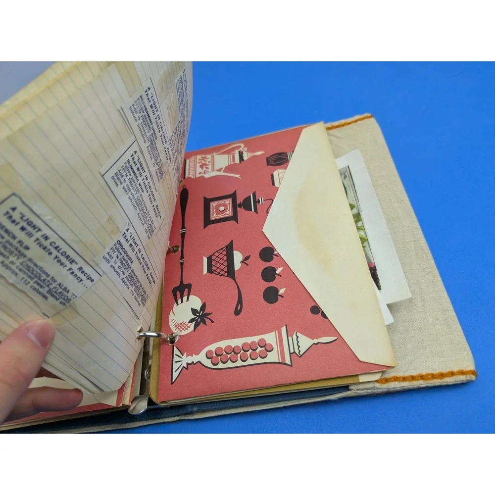 1970s Handwritten Clipped Vintage Retro Recipe Binder Embroidered Cover NYC